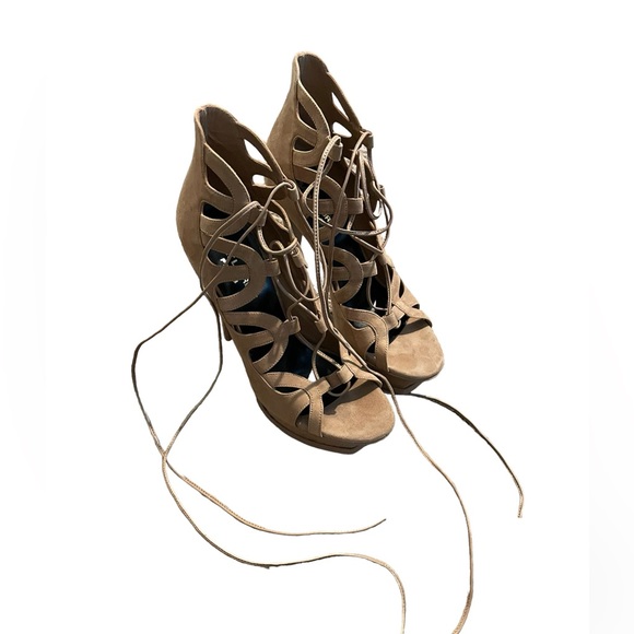 Saint Laurent Tan Suede Cutout Heels - US 7.5/EU 38 - Picture 2 of 13